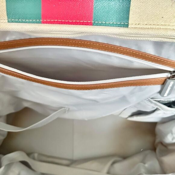 Childhome Extra Large Canvas Mommy Bag Tote Red Green Stripes - Picture 8 of 11